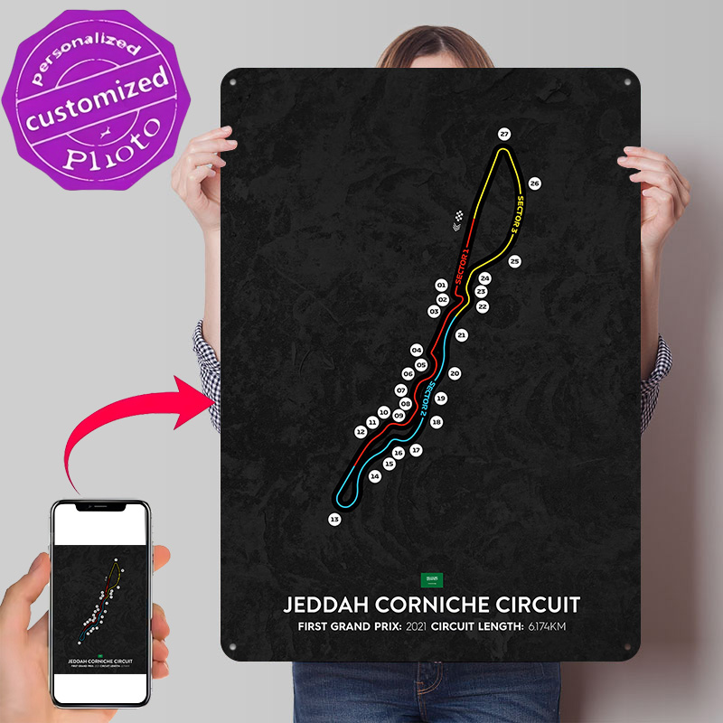Home Decor Jeddah - โปสเตอร์ลายพิมพ์ 3 มิติ ลายสนามแข่งเจดดาห์ งานศิลปะตกแต่งผนังแบบส่วนตัว ป้ายโลหะสไตล์เรโทร