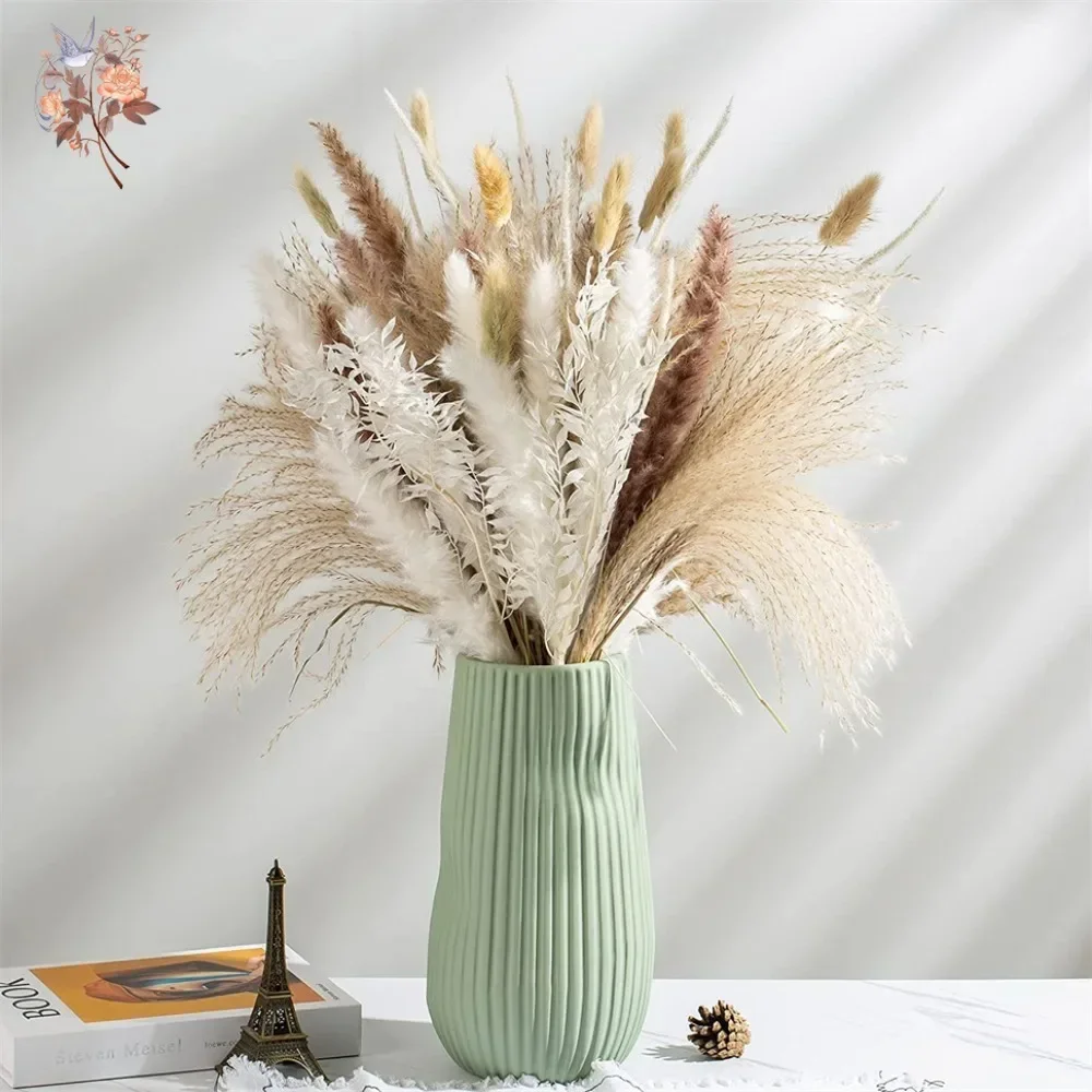 Pampas Grass Decor - ดอกแพมพัสแห้งธรรมชาติ 88 ชิ้น ช่อดอกไม้ตกแต่งสไตล์นอร์ดิก สำหรับตกแต่งแจกัน ตกแต่งโต๊ะงานแต่งงาน