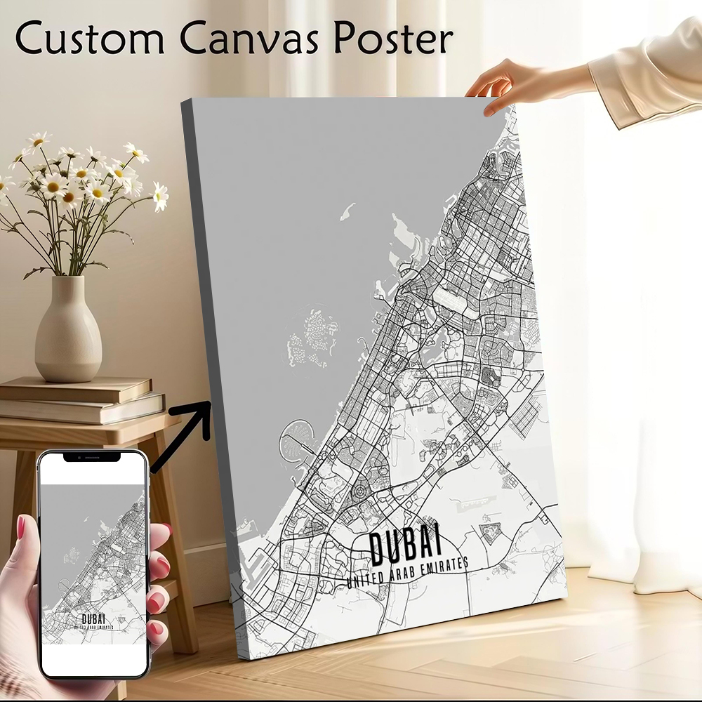 Home Decor Uae - ยูเออี ดูไบแผนที่เมืองโปสเตอร์ผ้าใบศิลปะบนกำแพงพิมพ์แบบกำหนดเองภาพวาดสมัยใหม่ของขวัญที่สมบูรณ์แบบสำหรับตกแต่งบ้านเครื่องประดับห้องนอน