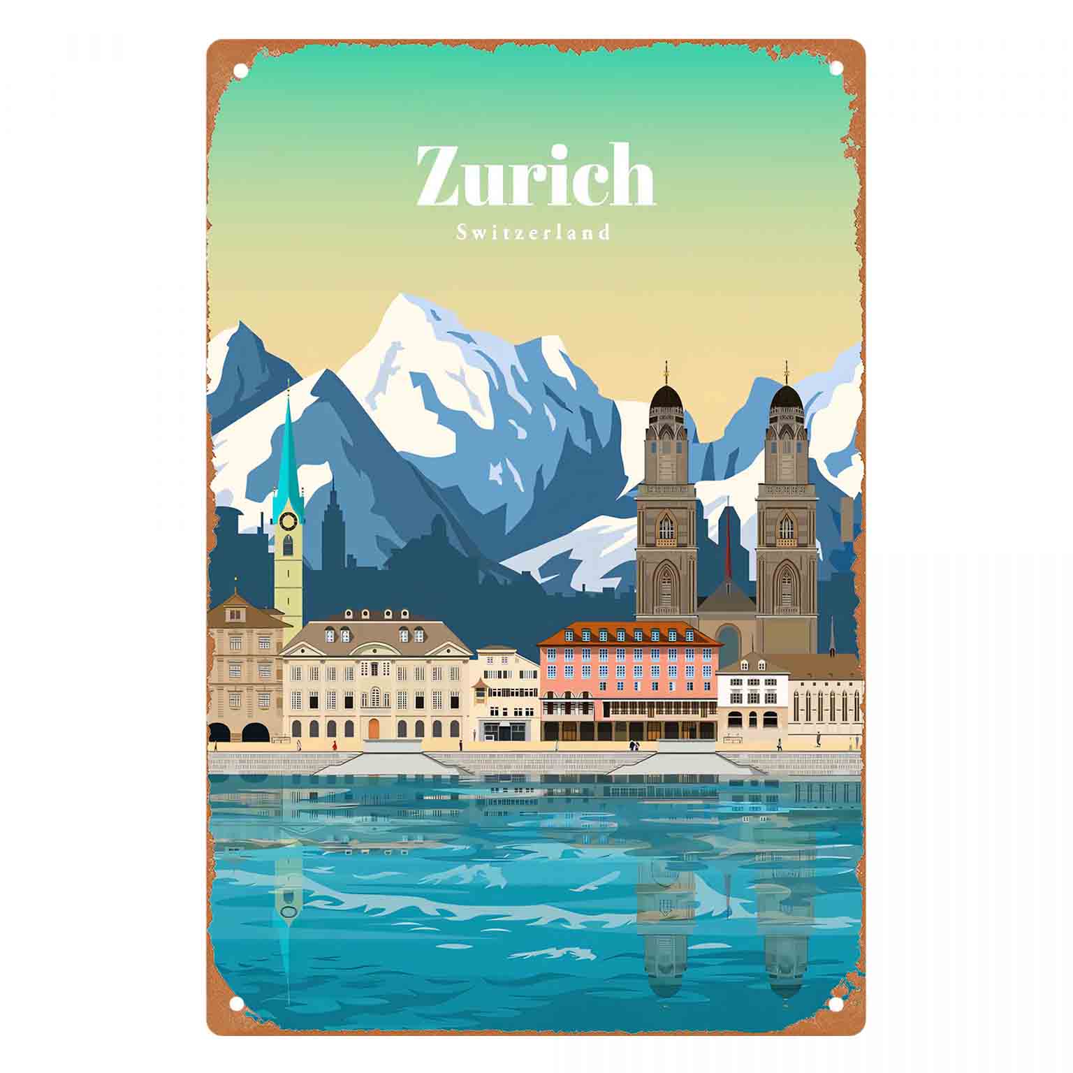 Home Decor Zurich - ป้ายโลหะติดผนัง 2 มิติ 1 ชิ้น 