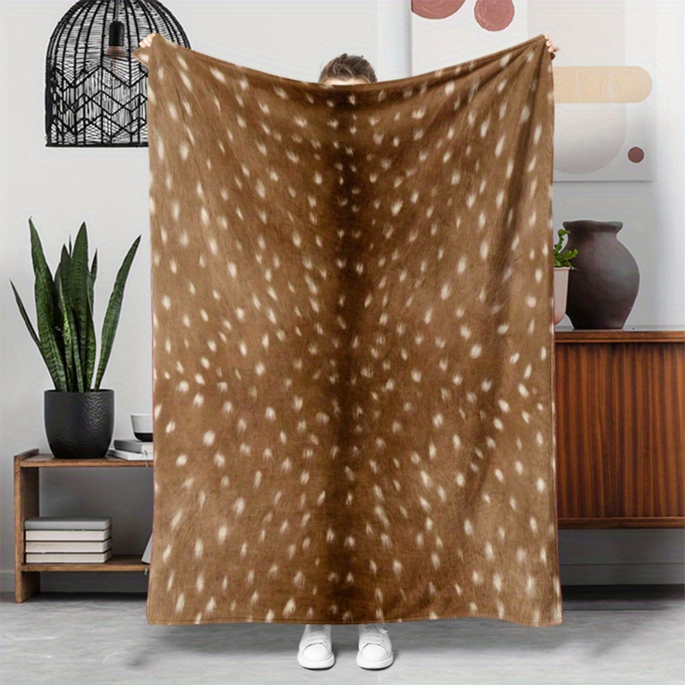 Neutral Throw Blanket - ผ้าห่มลายสัตว์ลายจุดกวางสีน้ำตาลวินเทจ ผ้าฟลานเนล ดีไซน์ลายหลากหลายสไตล์มินิมอล นุ่มสบาย น้ำหนักเบา เหมาะสำหรับตกแต่งห้องนอน