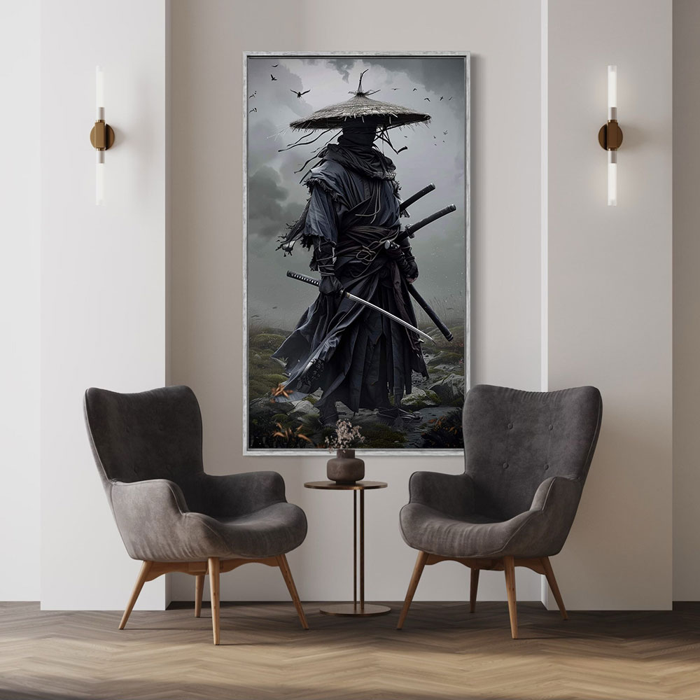 Home Decor Japandi - โปสเตอร์ซามูไรญี่ปุ่นสไตล์วินเทจ พิมพ์บนผ้าแคนวาส ตกแต่งห้องนั่งเล่นสมัยใหม่ ภาพศิลปะตกแต่งผนังสีขาวดำ