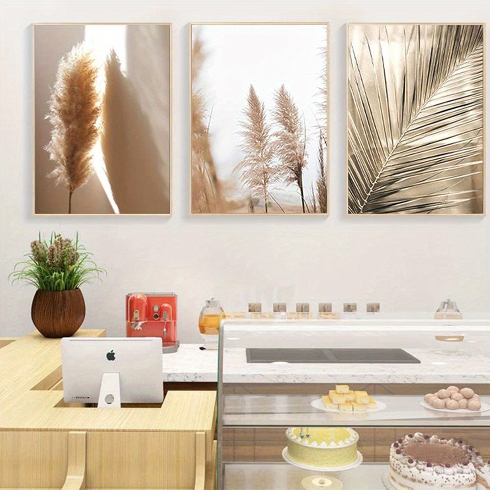 Pampas Grass Decor - ชุดโปสเตอร์ 2D แบบแบน 3 ชิ้น ไม่มีกรอบ