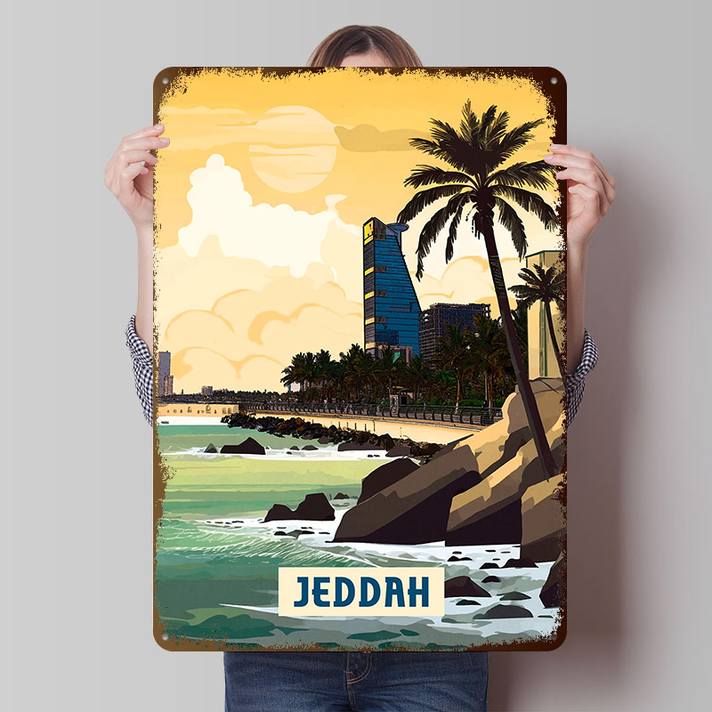 Home Decor Jeddah - ป้ายโลหะวินเทจแบบกำหนดเองของเจดดาห์ ศิลปะตกแต่งผนัง ป้ายดีบุกย้อนยุคสำหรับตกแต่งบ้าน ของตกแต่งบ้าน ของตกแต่งห้องนอน
