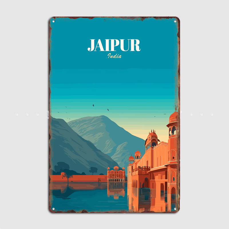 Home Decor Jaipur - ป้ายโลหะตกแต่งห้องลายโปสเตอร์ท่องเที่ยวเมืองชัยปุระ ประเทศอินเดีย ของตกแต่งผนังห้องนอน ของตกแต่งบ้าน โปสเตอร์ตกแต่งห้อง
