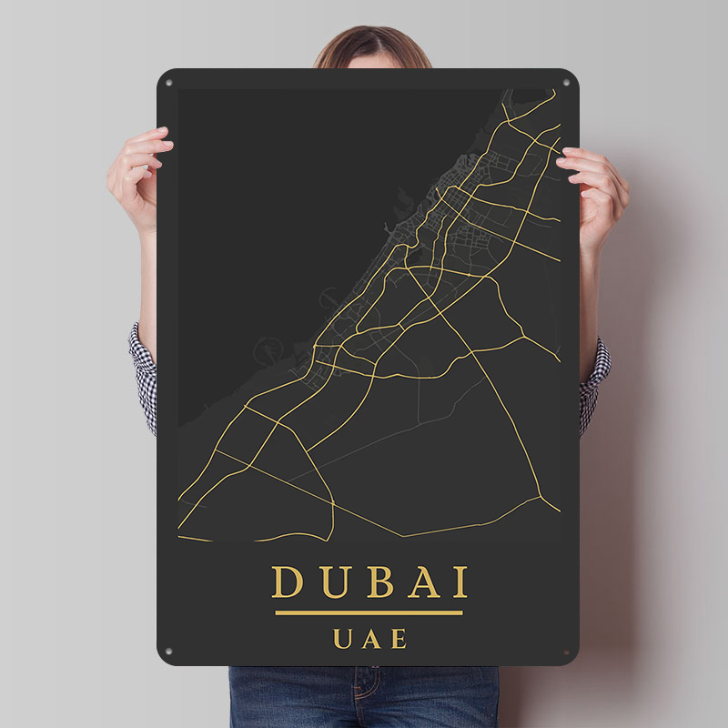 Home Decor Uae - โปสเตอร์พิมพ์ลายแผนที่ดูไบ สหรัฐอาหรับเอมิเรตส์ งานศิลปะติดผนังสไตล์เรโทร ป้ายโลหะวินเทจสำหรับตกแต่งบ้าน ห้องนอน ตกแต่งโต๊ะเกมมิ่ง