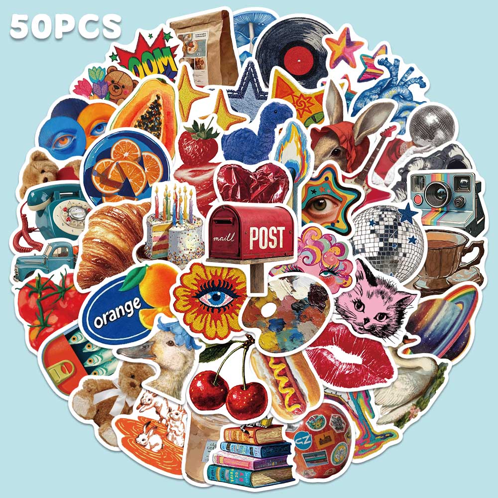 Home Decor Magazine - สติกเกอร์วินเทจ Y2K 50 ชิ้น สติกเกอร์แฟชั่นสำหรับตกแต่งแล็ปท็อป กระเป๋าเป้