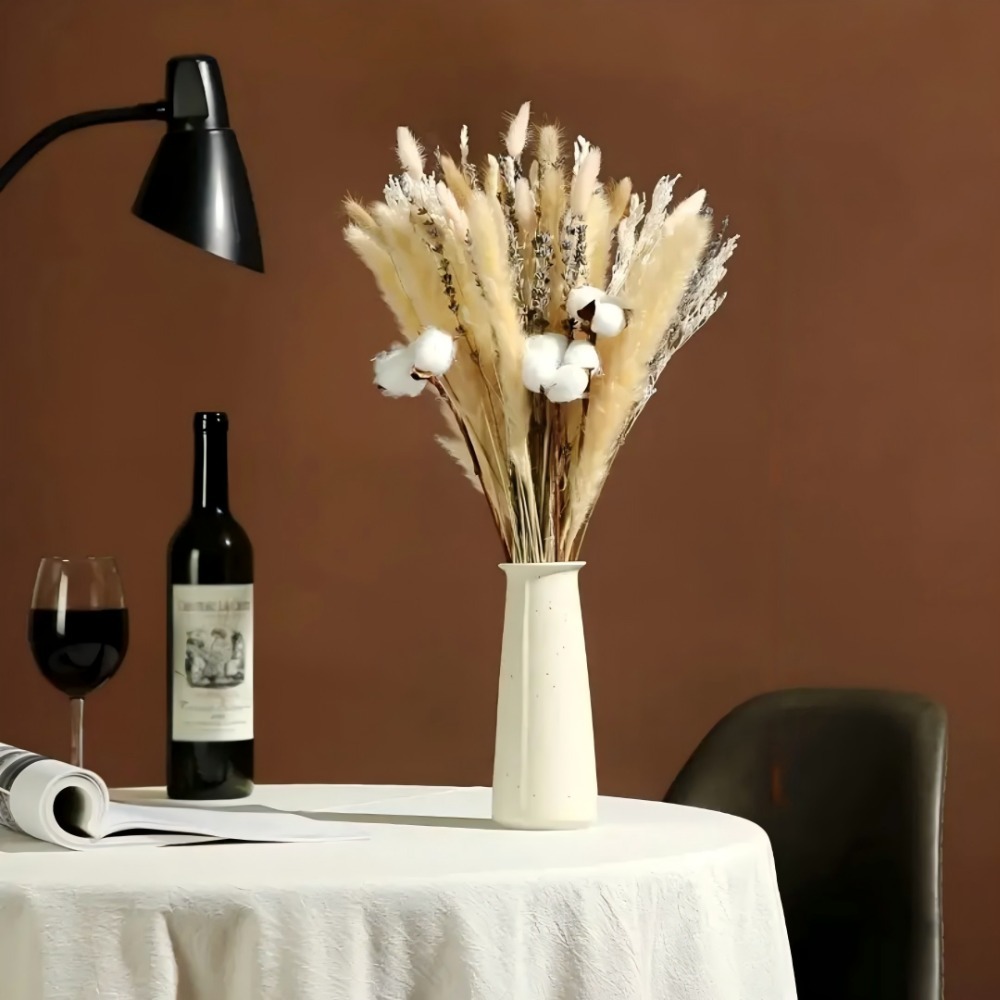 Pampas Grass Decor - ช่อดอกแพมพัสแห้งธรรมชาติ, ดอกคอตตอนแห้งพร้อมลิโมนีอุม, ดอกไม้แห้งสไตล์โบโฮสำหรับตกแต่งแจกัน, ตกแต่งโต๊ะในบ้าน ห้องนั่งเล่น, ตกแต่งงานแต่งงาน