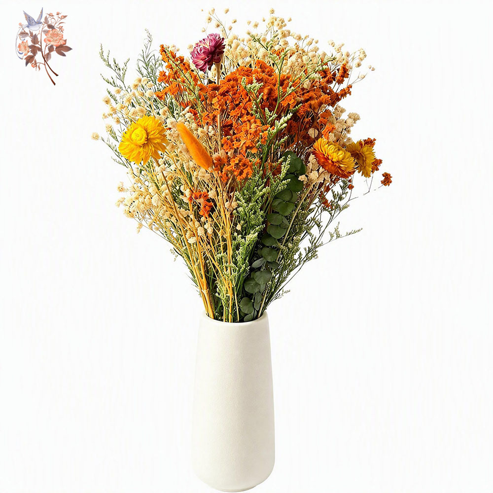 Pampas Grass Decor - ช่อดอกไม้แห้งฤดูใบไม้ร่วง หญ้าปัมปัสสีส้มธรรมชาติ ยูคาลิปตัส สำหรับตกแต่งโต๊ะวันขอบคุณพระเจ้า ของตกแต่งบ้านสไตล์โบโฮ ของขวัญ
