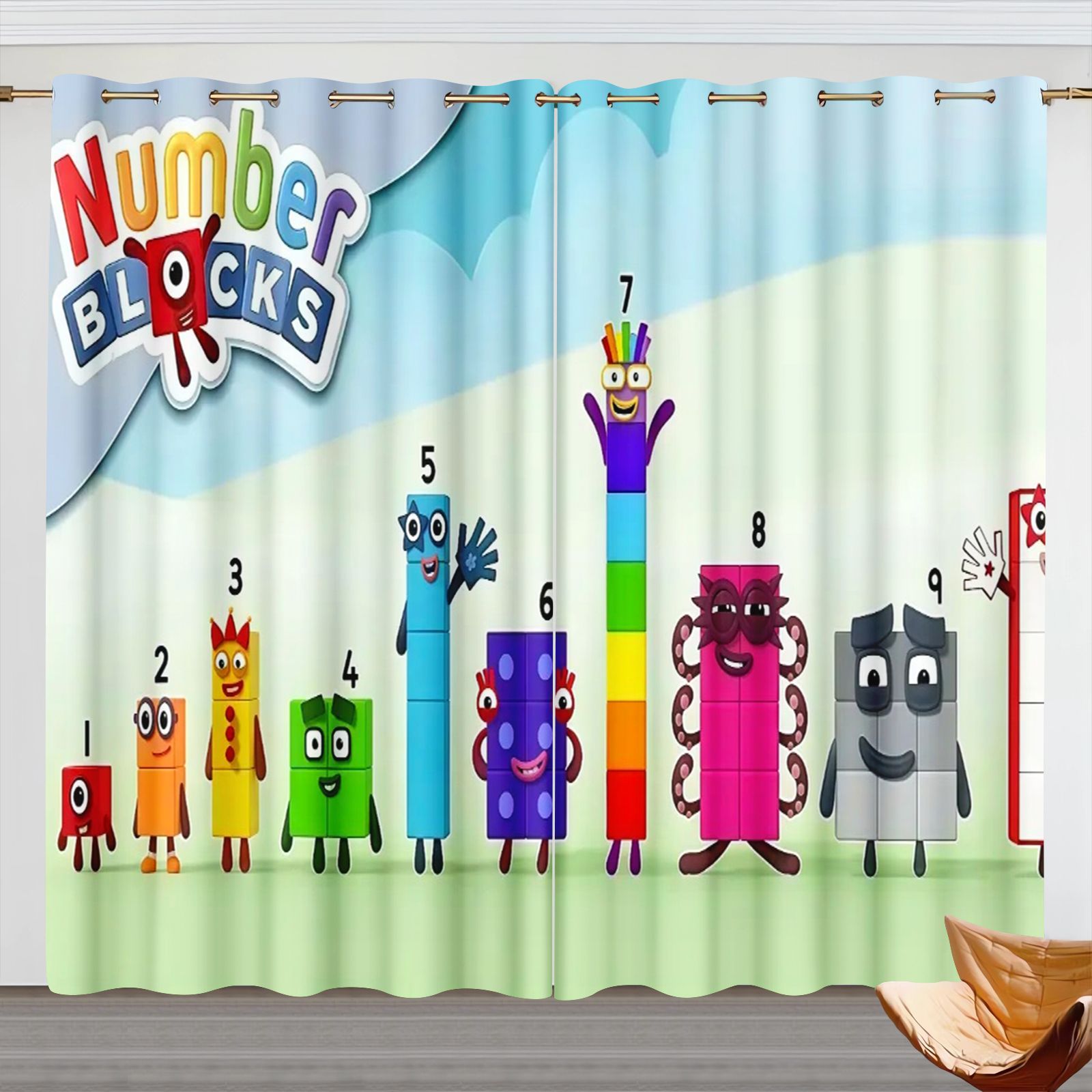 Blackout Curtains - ผ้าม่านการ์ตูน Numberblocks, ผ้าม่านกันแสงสำหรับห้องเด็ก, ผ้าม่านหน้าต่างพิมพ์ลายดิจิตอล 3 มิติ