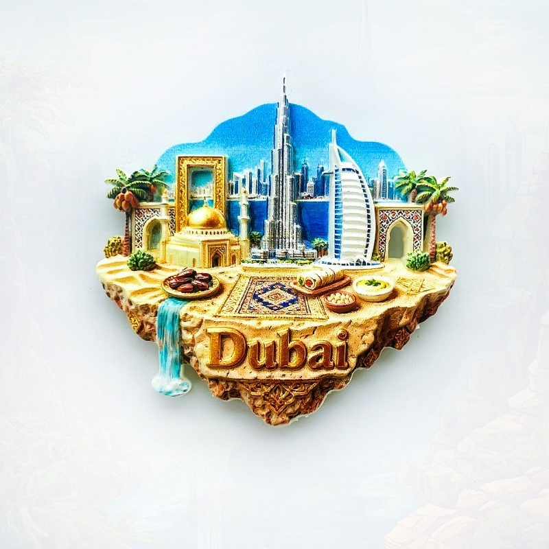 Home Decor Uae - แม่เหล็กติดตู้เย็นรูปเกาะลอยน้ำดูไบ - ภาพทิวทัศน์ 3 มิติสุดหรูพร้อมหอคอยอันโด่งดัง ของที่ระลึกสุดพิเศษจากสหรัฐอาหรับเอมิเรตส์สำหรับการเดินทางและตกแต่ง