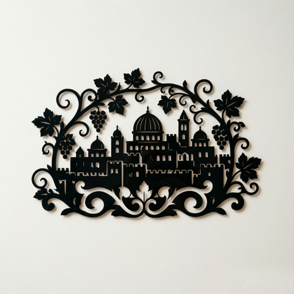 Home Decor In - CIFBUY ป้ายโลหะตกแต่งผนังลายเส้นขอบเมืองเยรูซาเล็มและไร่องุ่น สำหรับตกแต่งบ้าน ห้องนั่งเล่น ห้องนอน สำนักงาน
