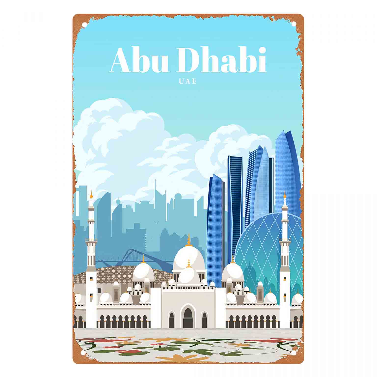 Home Decor Uae - ป้ายโลหะติดผนังลายเส้นขอบฟ้าอาบูดาบี สหรัฐอาหรับเอมิเรตส์ แบบ 2 มิติ 1