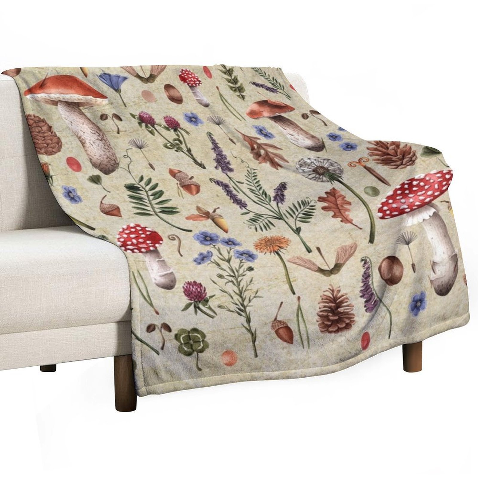 เห็ดสไตล์เรโทร, ดอกไม้ป่า ผ้าห - Neutral Throw Blanket บทวิจารณ์และราคา