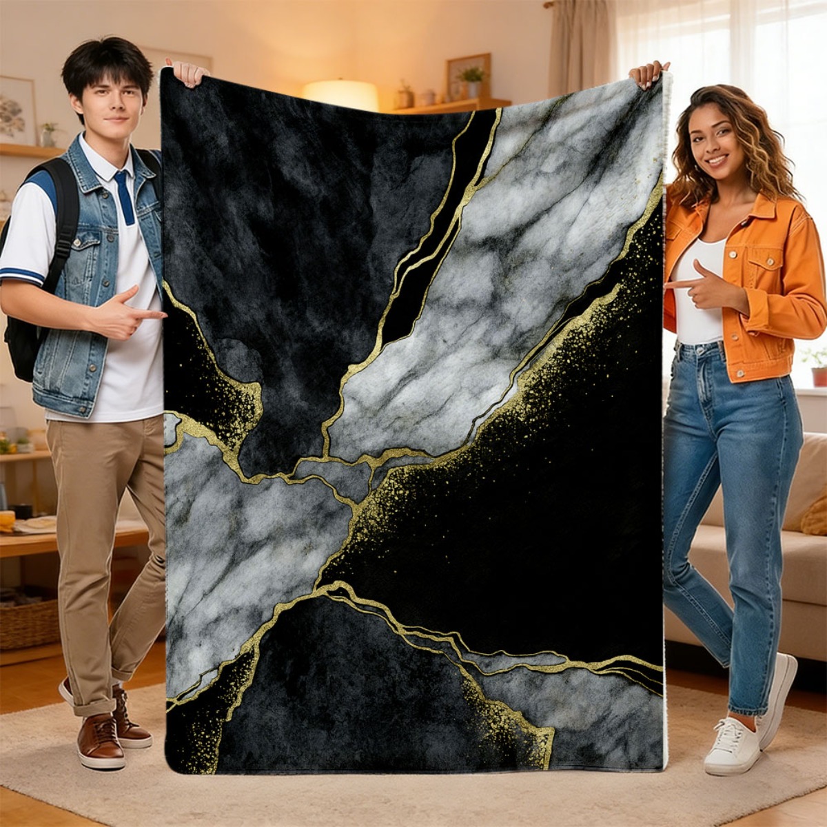 ผ้าห่มลายหินอ่อนสีเขียวหยกทอง  - Neutral Throw Blanket บทวิจารณ์และราคา