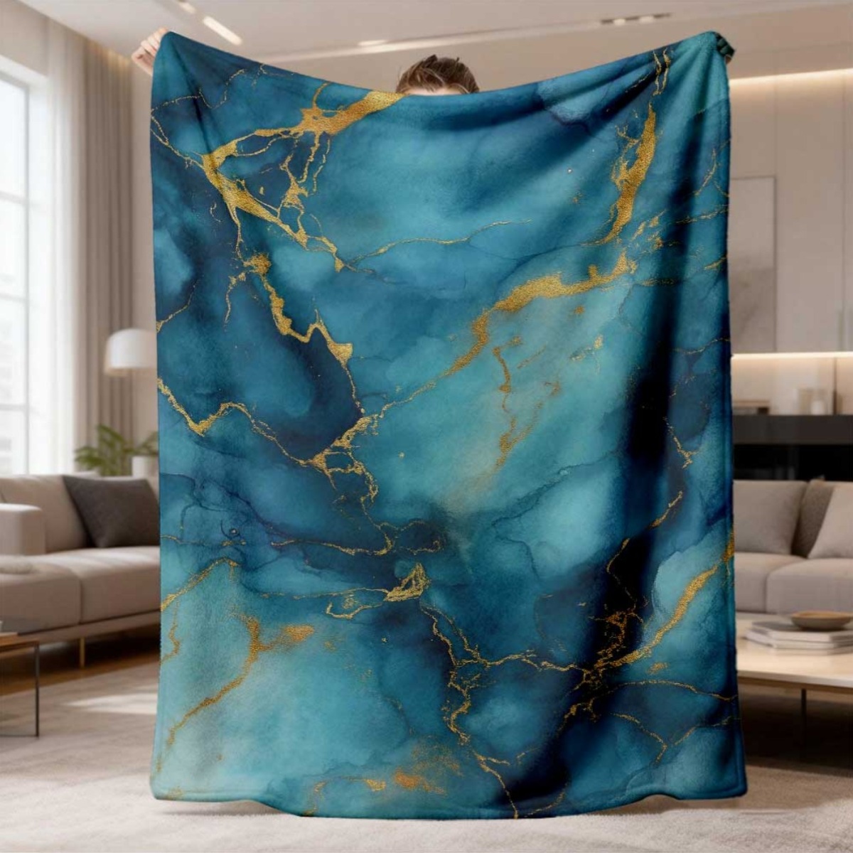 ผ้าห่มลายหินอ่อนสีเขียวหยกทอง  - Neutral Throw Blanket บทวิจารณ์และราคา
