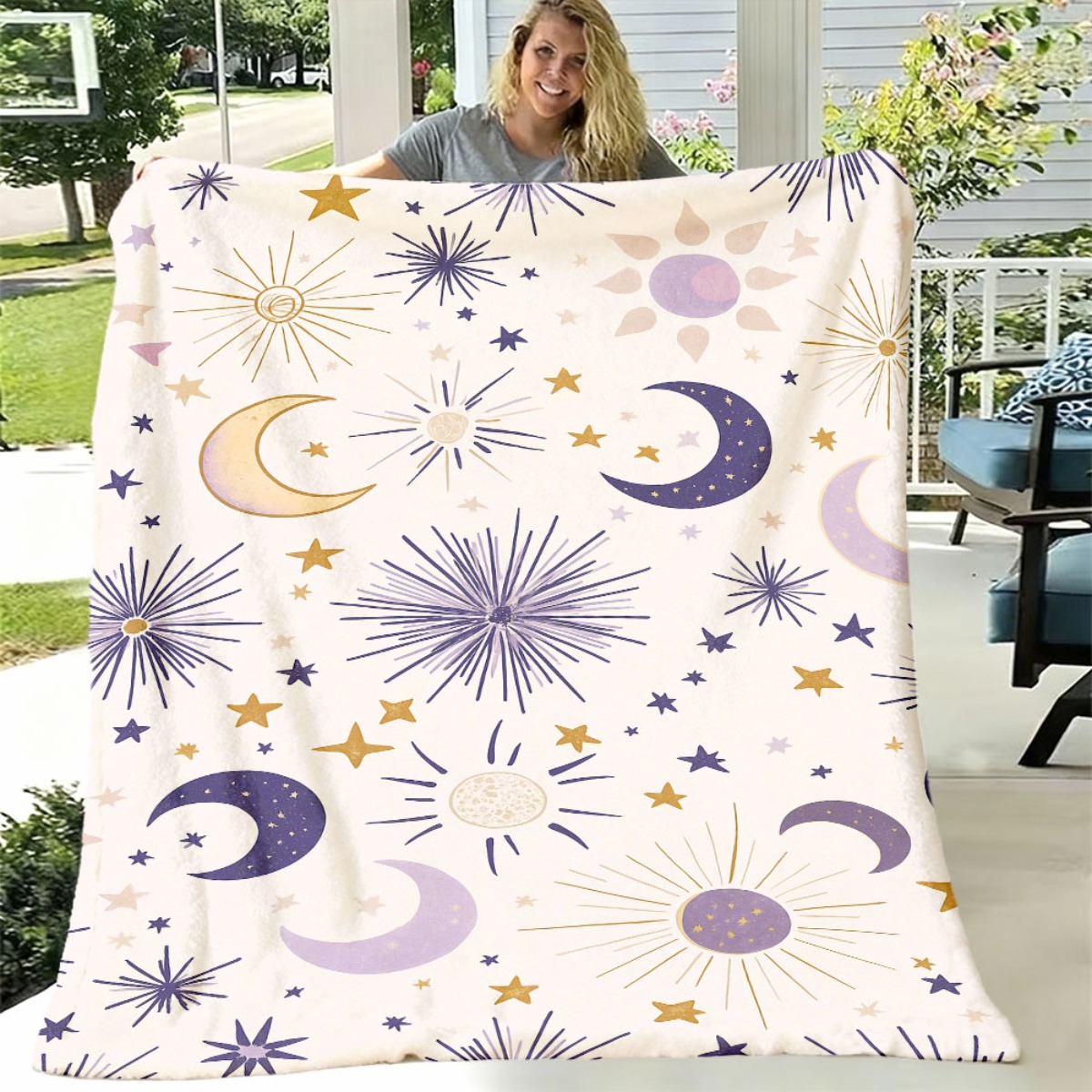 ผ้าห่มลายครีมเบส มูน ซัน สตาร์ - Neutral Throw Blanket บทวิจารณ์และราคา